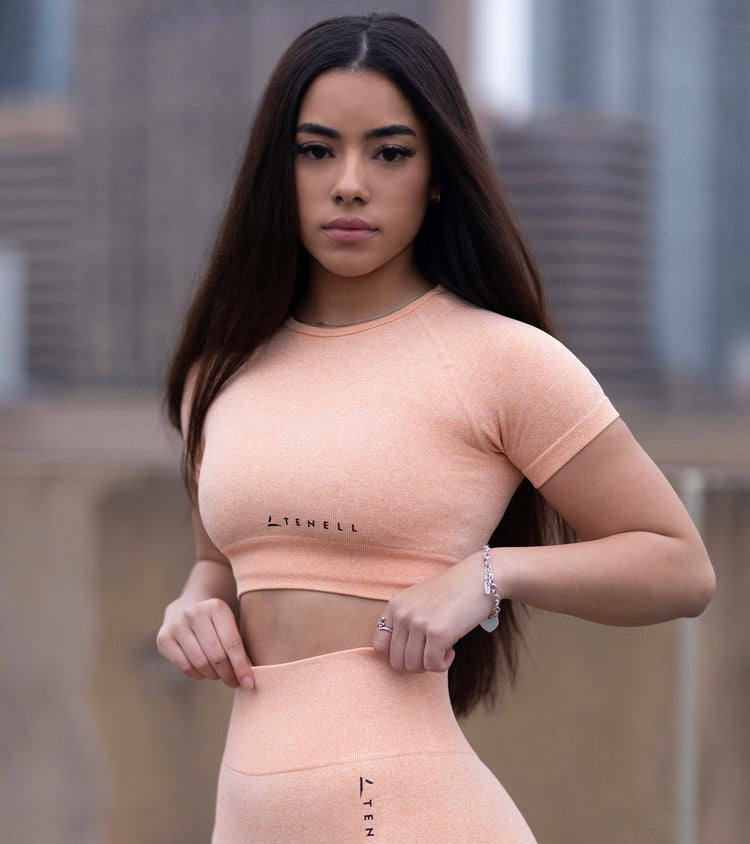 'Tighten' Short Sleeve Crop Top- Peach