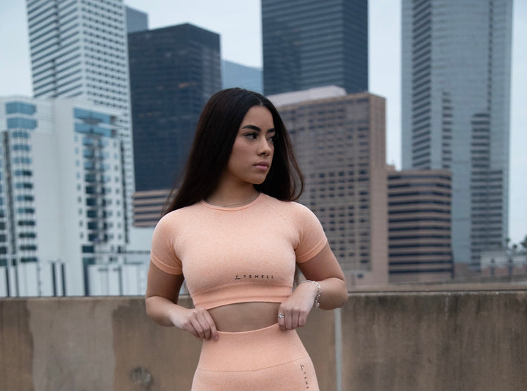 'Tighten' Short Sleeve Crop Top- Peach