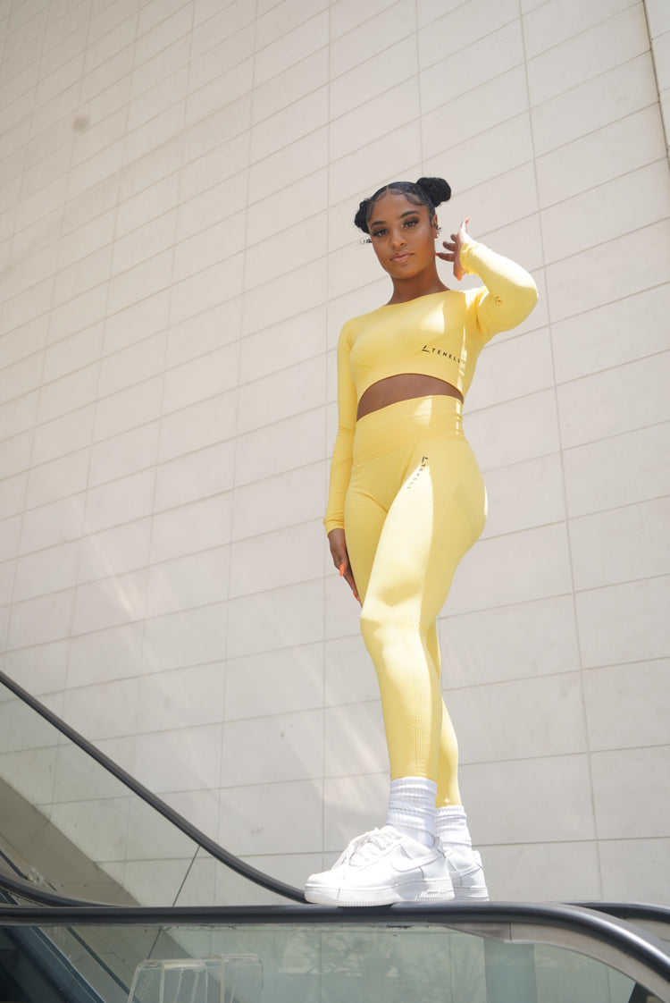 'Form' Scrunch Bottom High Waist Leggings- Yellow