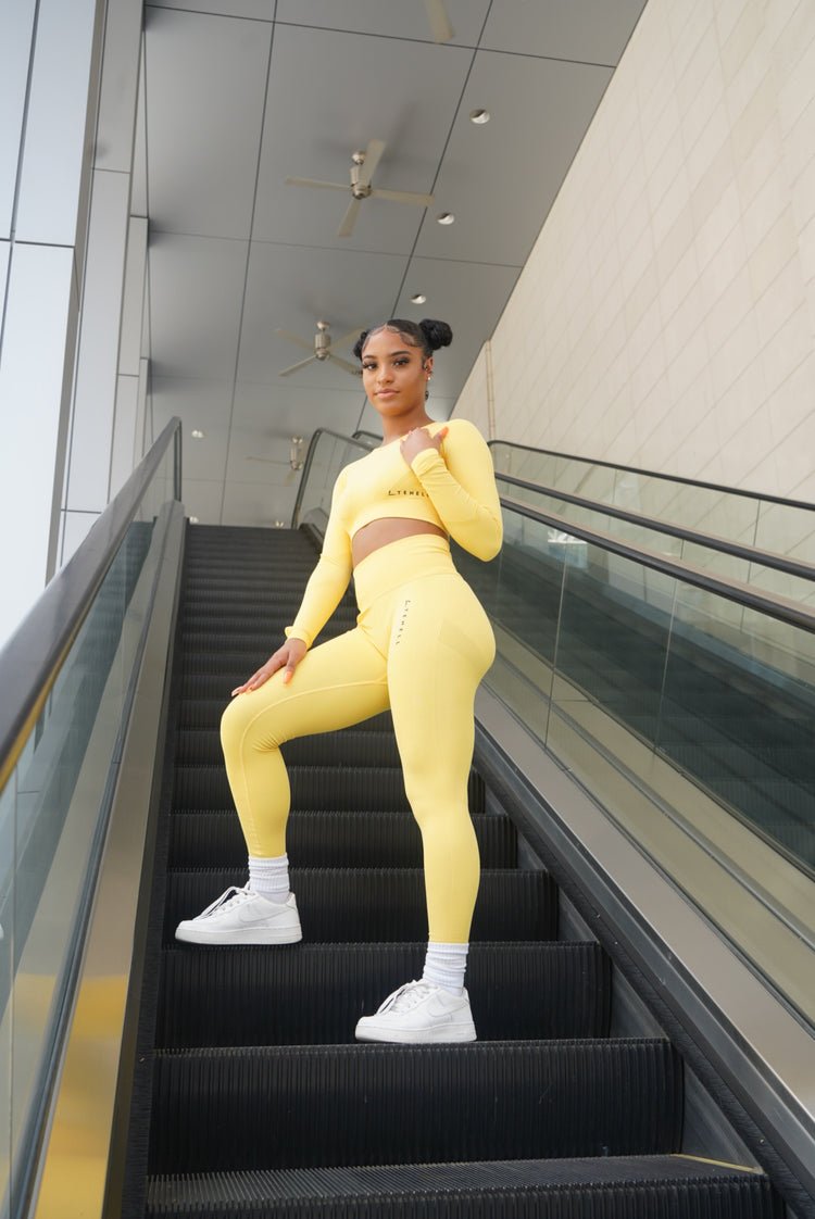 'Form' Scrunch Bottom High Waist Leggings- Yellow