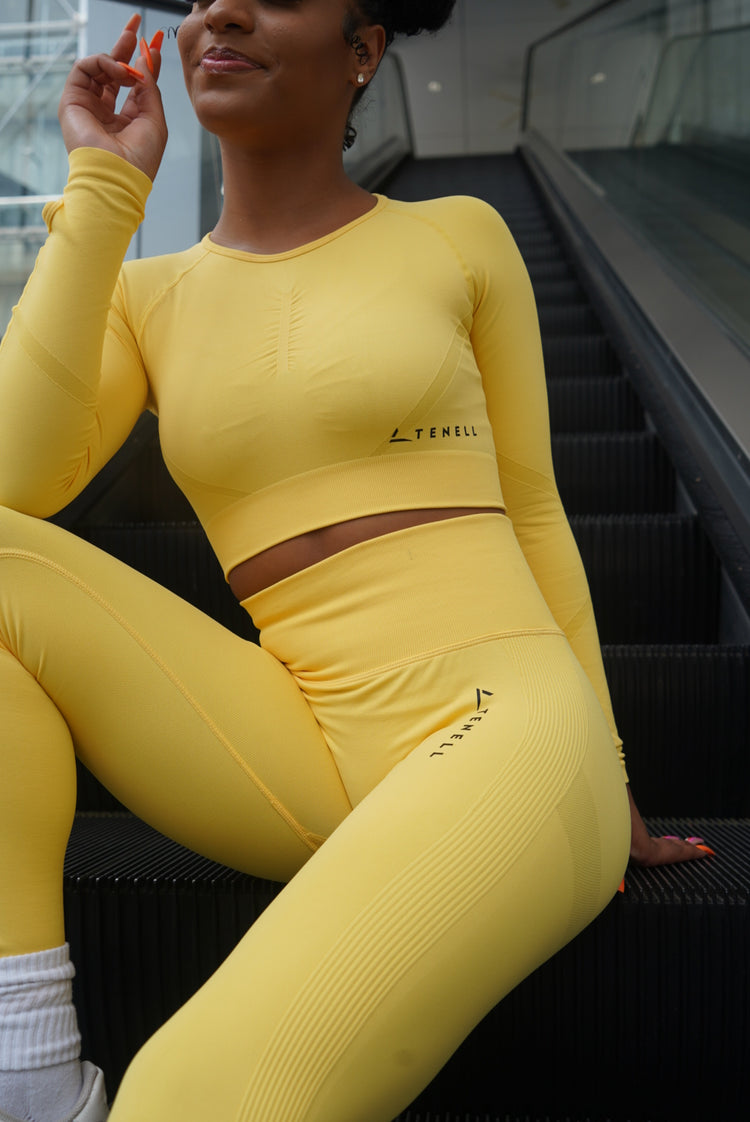 'Form' Long Sleeve Crop Top- Yellow