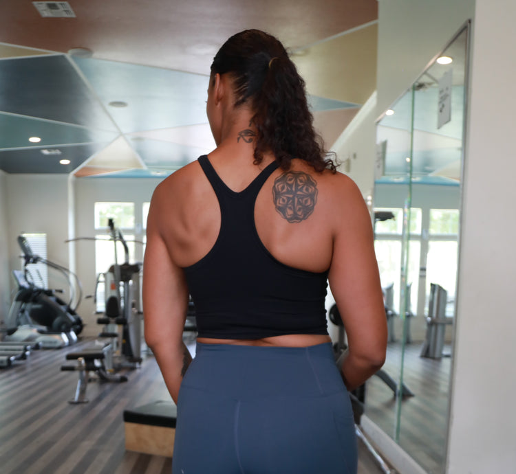 ‘Racer’ cropped tank top- Black
