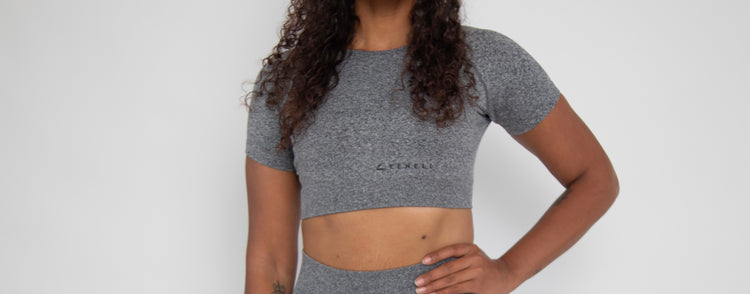 ‘Tighten' Short Sleeve Crop Top- Pepper