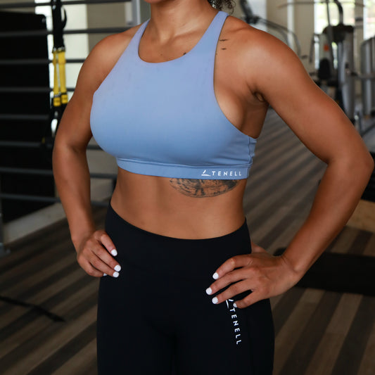 ‘Ultimate’ Strappy Back Sports Bra- Lead Blue
