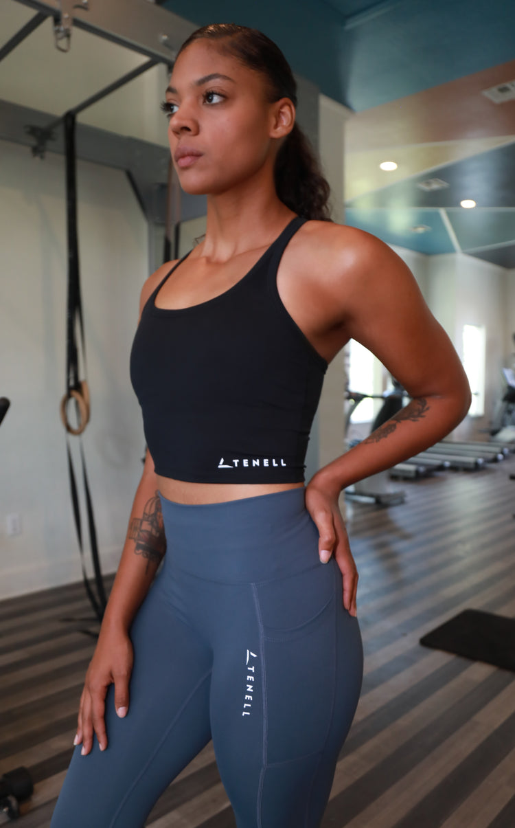 ‘Racer’ cropped tank top- Black